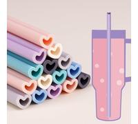 Tomorotec 15 pajitas de silicona en forma de corazón para vaso Stanley de 40 onzas, 30 onzas, 20 onzas, pajitas de silicona reutilizables de 12.2 pulgadas, aptas para tazas Stanley, personalizables