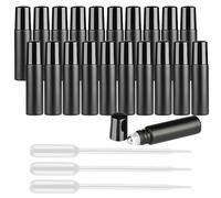 Tomorotec 20 botellas de aceite esencial de 10 ml, vidrio esmerilado negro mate ultra grueso (2 abridores + 3 pipetas), bolas de rodillo de acero inoxidable con tapa negra