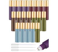 Tomorotec Botellas de rodillo de aceite esencial coloridas de 10 ml con bolas de acero inoxidable, paquete de 20, botella de rodillo ultra gruesa para aceite con abridor y cuentagotas (5 colores)