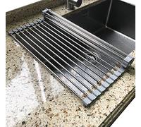 Tomorotec Escurridor de Platos Enrollable 45x30cm, Estante de Secado de Platos sobre el Fregadero, Estante rodante portátil de Acero Inoxidable Multiusos para Cocina