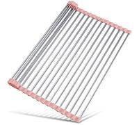 Tomorotec Escurridor de Platos Enrollable, para Colocar sobre el Fregadero, Accesorios para Fregadero de Cocina, Organizador Multiusos, escurridor Plegable de Acero Inoxidable 45x40 cm,Rosa