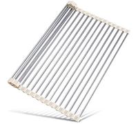 Tomorotec Escurridor de Platos Enrollable, para Colocar sobre el Fregadero, Accesorios para Fregadero de Cocina, Organizador Multiusos, escurridor Plegable de Acero Inoxidable 45x40 cm,Blanco