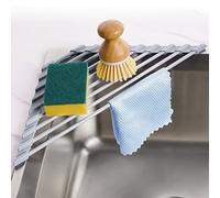 Tomorotec Escurridor de Platos Enrollable Triangular - Pequeño Plegable Recubierto de Silicona para Esquina del Fregadero, Organizador de Acero Inoxidable, escurridor y Ahorro de Espacio para