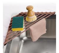 Tomorotec Escurridor de Platos Triangular Compacto con Revestimiento de Silicona para Esquina del Fregadero, Organizador Plegable de Acero Inoxidable y Estante de Almacenamiento (café)