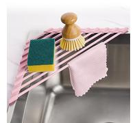 Tomorotec Escurridor de platos triangular compacto con revestimiento de silicona para esquina del fregadero, organizador plegable de acero inoxidable y estante de almacenamiento (rosa)