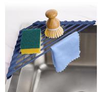 Tomorotec Escurridor de Platos Triangular Compacto con Revestimiento de Silicona para Esquina del Fregadero, Organizador Plegable de Acero Inoxidable y Estante de Almacenamiento (Azul Oscuro)