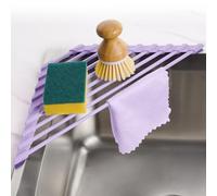 Tomorotec Escurridor de Platos Triangular Compacto con Revestimiento de Silicona para Esquina del Fregadero, Organizador Plegable de Acero Inoxidable y Estante de Almacenamiento (Morado Claro)