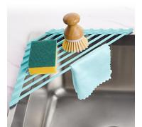 Tomorotec Escurridor de platos triangular compacto recubierto de silicona para esquina de fregadero - Organizador y estante de almacenamiento plegable de acero inoxidable (verde menta)