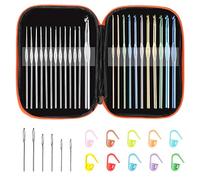 Tomorotec Juego de agujas de ganchillo metálicas multicolor, agujas de tejer de aluminio para hilo con bolsa de almacenamiento Sylish, marcadores de puntada y agujas de ojo grande (bolsa naranja)