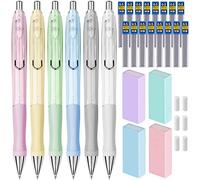 Tomorotec Lápiz mecánico de 0,5 mm, paquete de 6 + 16 recambios de plomo + 4 gomas de borrar + 6 gomas de borrar - 6 colores pastel
