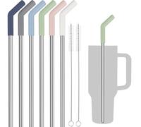 Tomorotec Morandi Colors - Paquete de 6 pajitas de acero inoxidable con punta de silicona para vasos Stanley de 40 onzas con 2 cepillos de limpieza, sin BPA, 13 pulgadas de largo, saludables y seguras