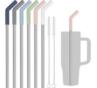Tomorotec Morandi - Paquete de 6 pajitas de acero inoxidable con punta de silicona para vasos Stanley de 30 onzas con 2 cepillos de limpieza, sin BPA, 10 pulgadas de largo, compatibles con Adventure