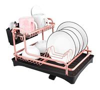 Tomorotec Never Rust - Escurridor de Platos de Aluminio con Soporte para Utensilios, Bandeja de Secado de Platos de 2 Niveles para Platos de Cocina, Bandeja escurridor de Cubiertos (Oro Rosa Mate)