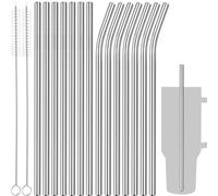 Tomorotec Pajitas de 30 onzas, pajitas de acero inoxidable de 11 pulgadas, 14 piezas para vaso Stanley de 30 onzas, acabado metálico elegante de 0.35 pulgadas de diámetro, 7 rectas, 7 pajitas dobladas