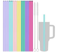 Tomorotec Paquete de 15 pajitas de silicona reutilizables de 12 pulgadas para vasos Stanley de 20, 30, 40 onzas con 2 cepillos de limpieza, pajitas flexibles de grado alimenticio sin BPA para uso