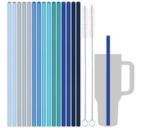Tomorotec Paquete de 15 pajitas de silicona reutilizables de 12 pulgadas para vasos Stanley de 20, 30, 40 onzas con 2 cepillos de limpieza, pajitas flexibles de grado alimenticio sin BPA para uso