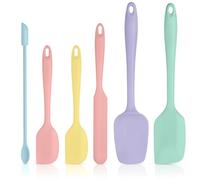 Tomorotec Paquete de 6 espátulas de silicona de varios tamaños, 5 colores macarrón, diseño de una sola pieza, bordes flexibles, antiarañazos para utensilios de cocina, aptas para lavavajillas, grado