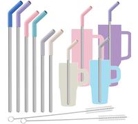Tomorotec Paquete de 6 pajitas reutilizables de acero inoxidable con punta de silicona, 3 tamaños, pajitas de metal para vasos Stanley Quencher de 40 onzas, 30 onzas, 20 onzas, 14 onzas, cepillos de