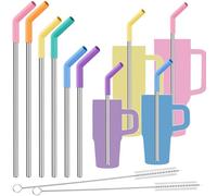 Tomorotec Paquete de 6 pajitas reutilizables de acero inoxidable con punta de silicona, 3 tamaños, pajitas de metal para vasos Stanley Quencher de 40 onzas, 30 onzas, 20 onzas, 14 onzas, cepillos de