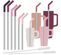 Tomorotec Paquete de 6 pajitas reutilizables de acero inoxidable con punta de silicona, 3 tamaños, pajitas de metal para vasos Stanley Quencher de 40 onzas, 30 onzas, 20 onzas, 14 onzas, cepillos de