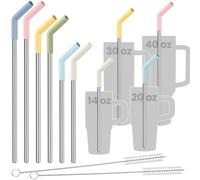 Tomorotec Paquete de 6 pajitas reutilizables de acero inoxidable con puntas de silicona, 3 tamaños compatibles con vasos Stanley de 40 onzas, 30 onzas, 20 onzas, 14 onzas, aptas para lavavajillas,