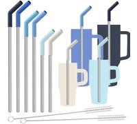 Tomorotec Paquete de 6 pajitas reutilizables de acero inoxidable con puntas de silicona, 3 tamaños compatibles con vasos Stanley de 40 onzas, 30 onzas, 20 onzas, 14 onzas, aptas para lavavajillas