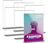 Tomorotec [Paquete de 6] Soporte de exhibición de acrílico transparente de 8.5 x 11 pulgadas, soporte de exhibición de letrero de mesa de oficina en forma de T, base negra, estilo vertical,