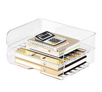 Tomorotec Set de bandejas para Carta A4, Pet Transparente, Organizador apilable para Documentos, Archivos y Libros, Carga Lateral, Base Antideslizante y Soporte de apilado Convexo (2 Horizontal)