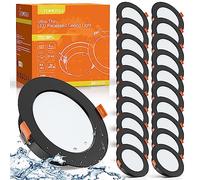 Tomosu Pack 20 Foco Empotrable LED Techo Negro, 5W 450LM Downlight LED Techo Empotrable Luz Calida 2700K-3000K, Ultradelgado 24mm, Corte 75-85mm, IP44 Ojos de Buey para Techo Baño, Redondo