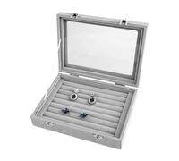 Tomotato Bandeja Organizadora de Anillos, 7 Ranuras Anillos de Terciopelo Bandeja Organizadora de Pendientes, Organizador de Exhibición de Anillo de Joyería con Tapa Transparente(Gris)