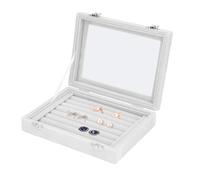 Tomotato Bandeja Organizadora de Anillos, 7 Ranuras Anillos de Terciopelo Bandeja Organizadora de Pendientes, Organizador de Exhibición de Anillo de Joyería con Tapa Transparente(Blanco)