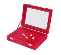 Tomotato Bandeja Organizadora de Anillos, 7 Ranuras Anillos de Terciopelo Bandeja Organizadora de Pendientes, Organizador de Exhibición de Anillo de Joyería con Tapa Transparente(Rojo)