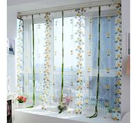 Tomotato Cortinas Transparentes Bordadas Florales para Ventana Cortinas de Tul Difusoras de Luz de Crisantemo para Sala de Estar Dormitorio, Poliéster(80 * 100cm)
