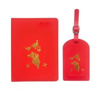 Tomotato Etiqueta de Equipaje y Portada de Pasaporte Conjunto de Mapa de Cuero PU Etiqueta de Equipaje Madera de Viaje (Red)