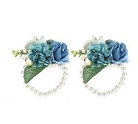 Tomotato, Flores Artificiales para Bodas, Pulsera de Perlas Imitación, Decoración para Ceremonia, Fiesta de Aniversario, Cumpleaños, Madrinas, 2 Piezas (Lake Blue (Woof: aprox. 101.6 cm / 40