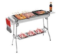 Tomotato Parrilla de Barbacoa de Acero Inoxidable, Parrilla Portátil Plegable para Exteriores con Cesta de Almacenamiento y Sartén, Parrilla de Carbón Ligera de Gran Capacidad para