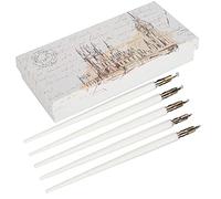 Tomotato Pluma de Caligrafía, 5 Puntas Diferentes para Dibujo Artístico, Mango de Madera, Set de Escritura Creativa con Estuche Retro - Ideal para Pintura, Música, d (Poste del esbelto blanco)