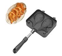 Tomotato Sartén Gofres Pez, Sartén Antiadherente Doble Cara Molde Hornear 36.5cm Aluminio para Postres Caseros Panquecas Chocolate Blanco