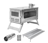 TOMOUNT Horno de titanio compacto de 38,5 cm, estufa de leña portátil con tubo de chimenea 3 m, estufa de leña para tiendas de campaña, alojamiento y camping