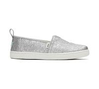 TOMS Niñas Glitter Alpargata Mocasines, Blanco Plata, 32.5 EU