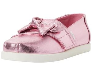 TOMS Mocasines Planos de Alpargata para niño y niña, Color Rosa metálico de Sarga/Lazo, Talla 10 para niños, Lazo de Sarga metálico Rosa Rosa, 10 UK Child