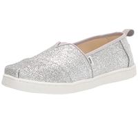 TOMS Niñas Glitter Alpargata Mocasines, Blanco Plata, 35.5 EU