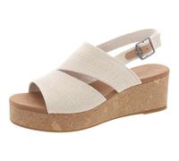 TOMS Sandalias de cuña Claudine para mujer, lino metálico natural, 40 EU, Lino metálico natural, 41 EU
