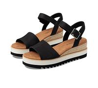 TOMS - Sandalias Diana de cuña para mujer, parte superior de cuero, entresuela envuelta en cuerda, banda de cierre ajustable, hebilla, plantilla OrthoLite, Negro 1, 6