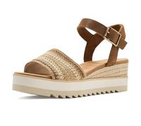TOMS Sandalias Diana de tacón de cuña para mujer, parte superior de cuero, entresuela envuelta en cuerda, correa ajustable, hebilla, plantilla OrthoLite, Beige oscuro, 11
