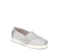 TOMS Niñas Tiny Glitter Alpargata Mocasines Planos, Plateado, 23.5 EU