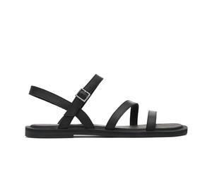 TOMS Women's Kira Flat Sandal, Piel negra, 35.5 EU