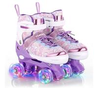 TOMSHOO Patines 4 Ruedas Niña Ajustable, Patines Niña con Lluminación LED, Tallas 28 a 39, Roller Quad para Niñas Principiantes
