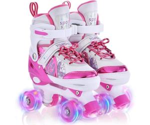 TOMSHOO Patines 4 Ruedas, Patines Roller para Niñas Niños Tallas Ajustables, Patines en Paralelo con LED Iluminación Ruedas Roller Skates, Patines Niña Niño Principiante Regalo