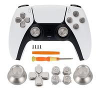 TOMSIN Kit de reemplazo de botones metálicos para controlador PS5 - Palillos de aluminio y accesorios de botones de triángulo cuadrado O X y Dpad compatibles con controlador Dualsense (Plata)